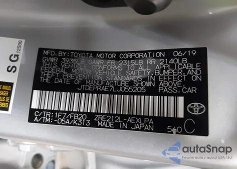 2020 Toyota Corolla Le from USA, damaged, VIN JTDEPRAE7LJ055205